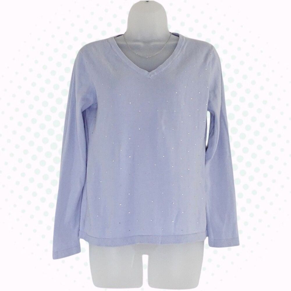 DKNY Jeans Ice Blue Rhinestone Bling 100% Cotton Pullover Sweater Size S